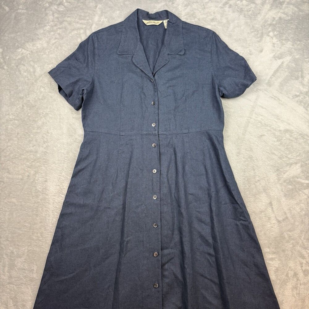 Vintage 90s Eddie Bauer Women’s Large Blue 100% Linen Button Front Maxi Dress